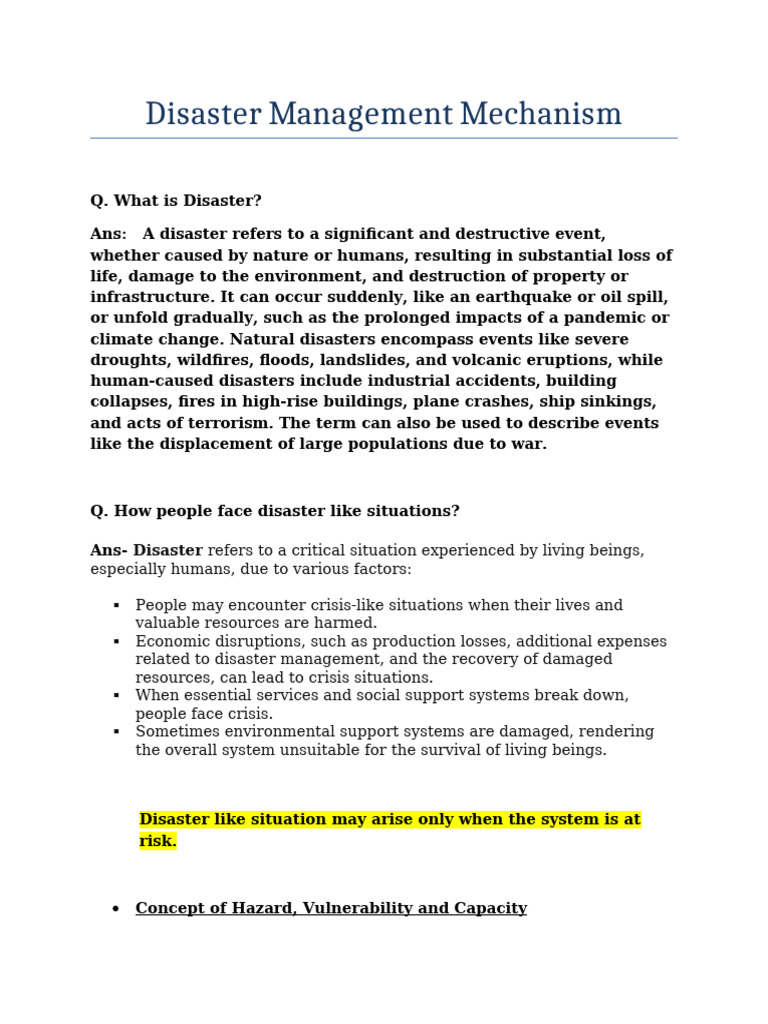 Disaster Management Mechanism | PDF | Hazards | Emergency Management