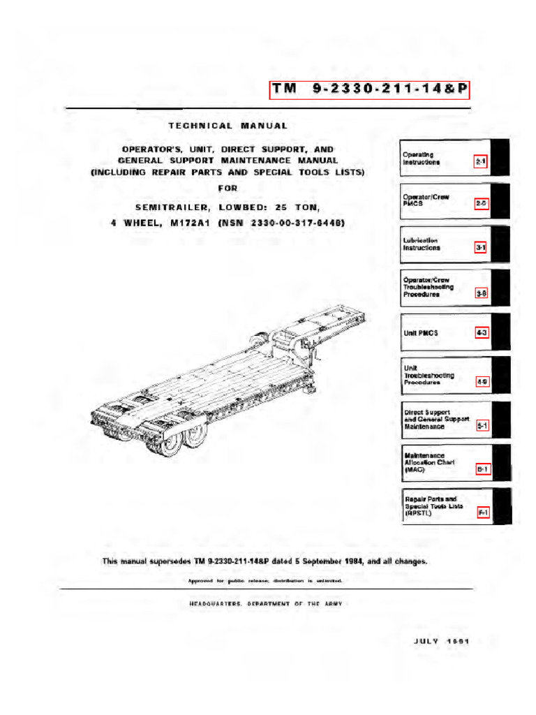 M172A1 Lowbed Semitrailer Manual | PDF | Vehicles | Land Vehicles
