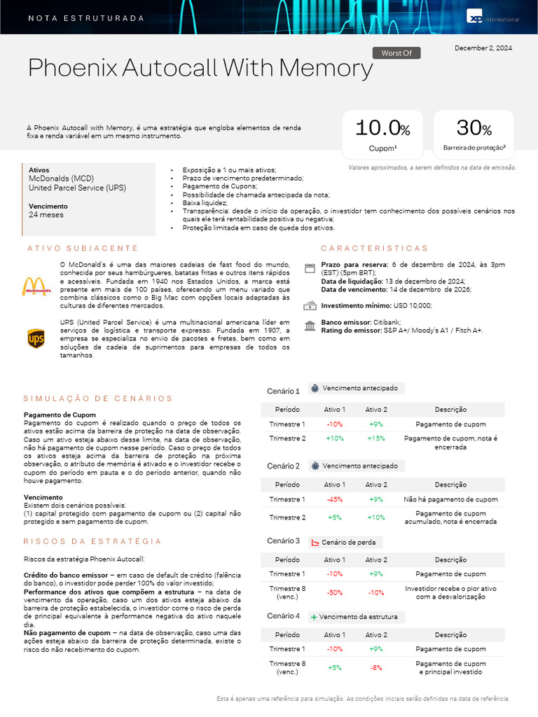 Phoenix Autocall: Riscos e Cenários de Investimento | PDF | Avaliação ...