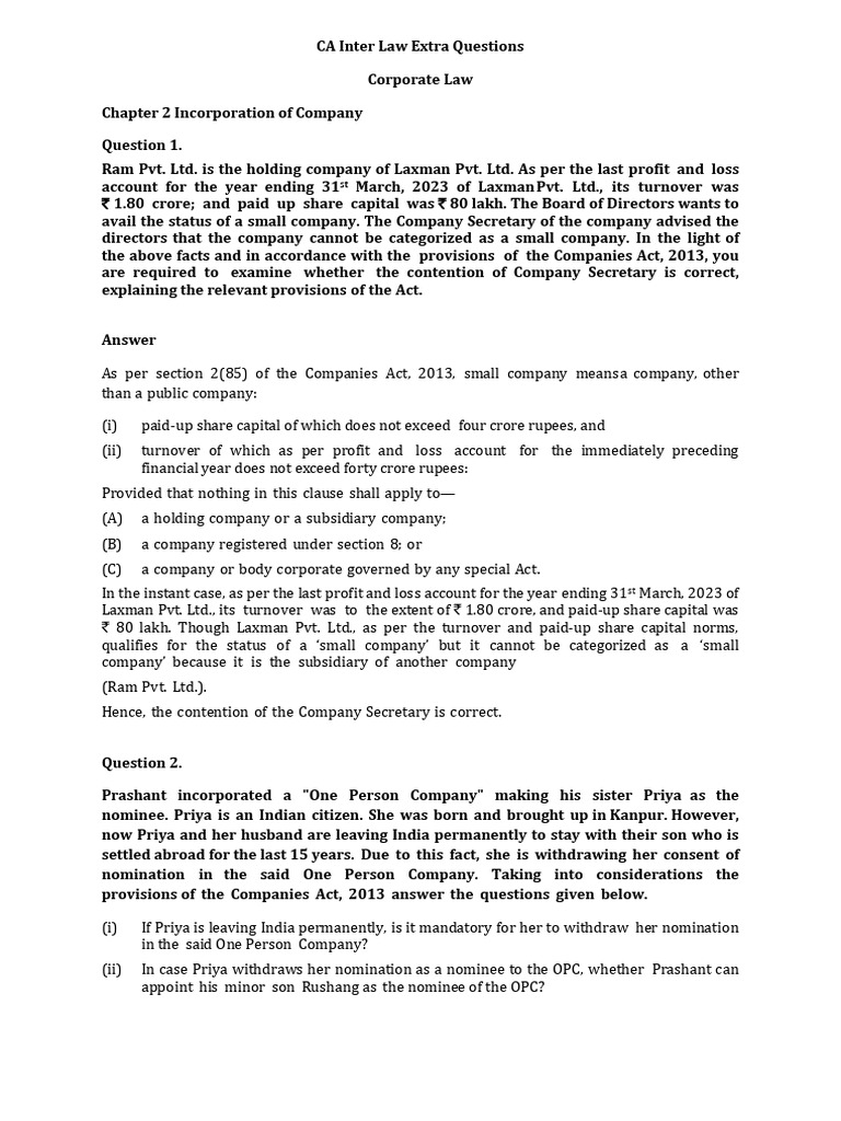 CA Inter Law: Key Corporate Questions | PDF | Dividend | Quorum