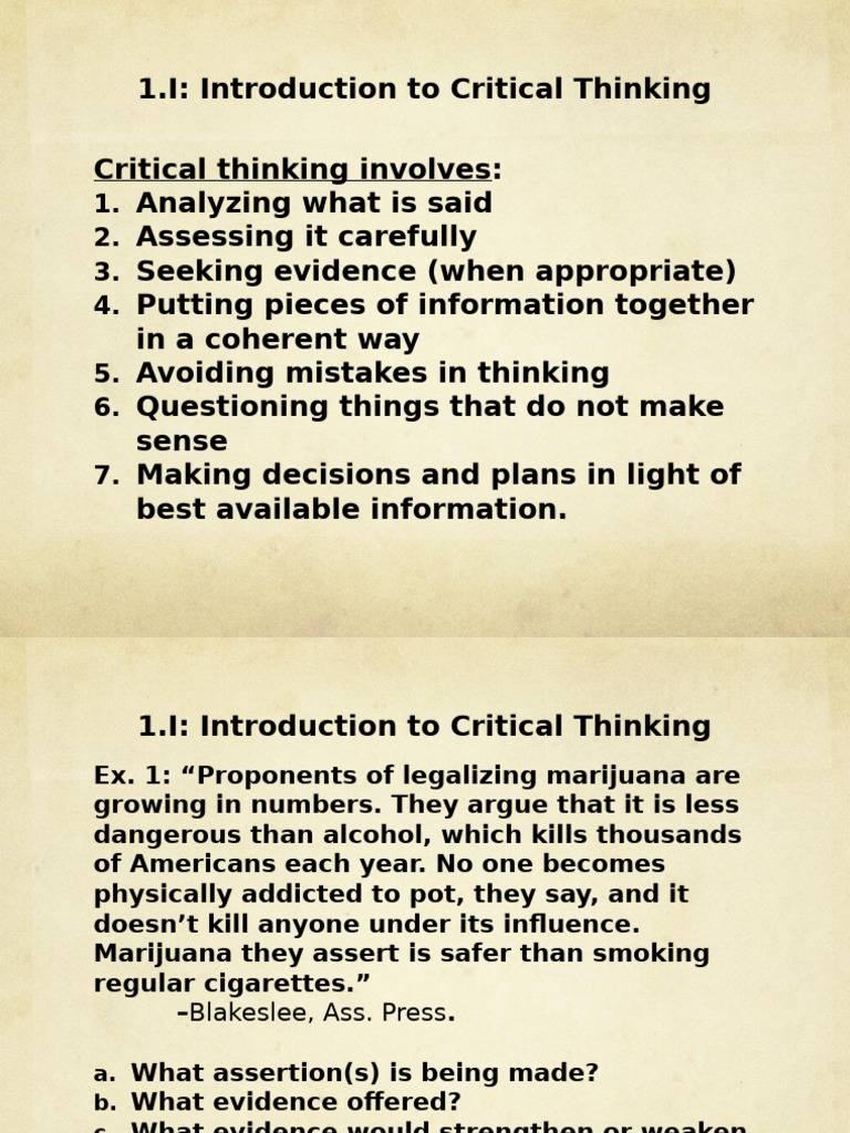 Introduction to Critical Thinking Skills | PDF | Argument | Logic