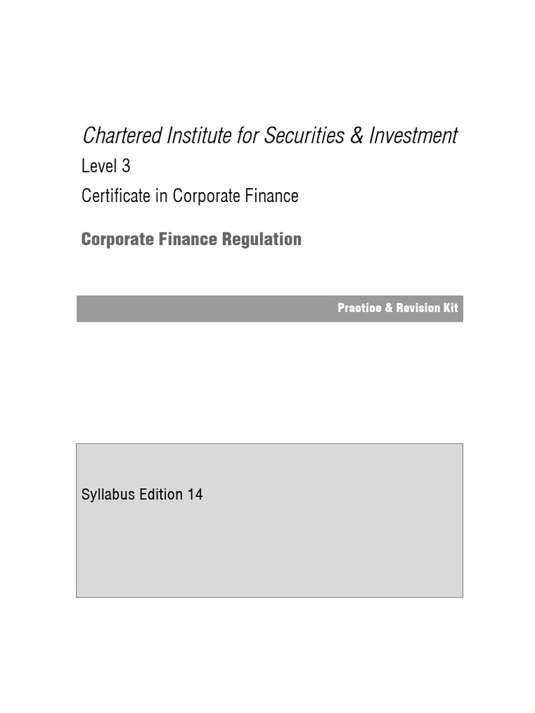 CISI Certificate in Corporate Finance Regulation (Question Bank