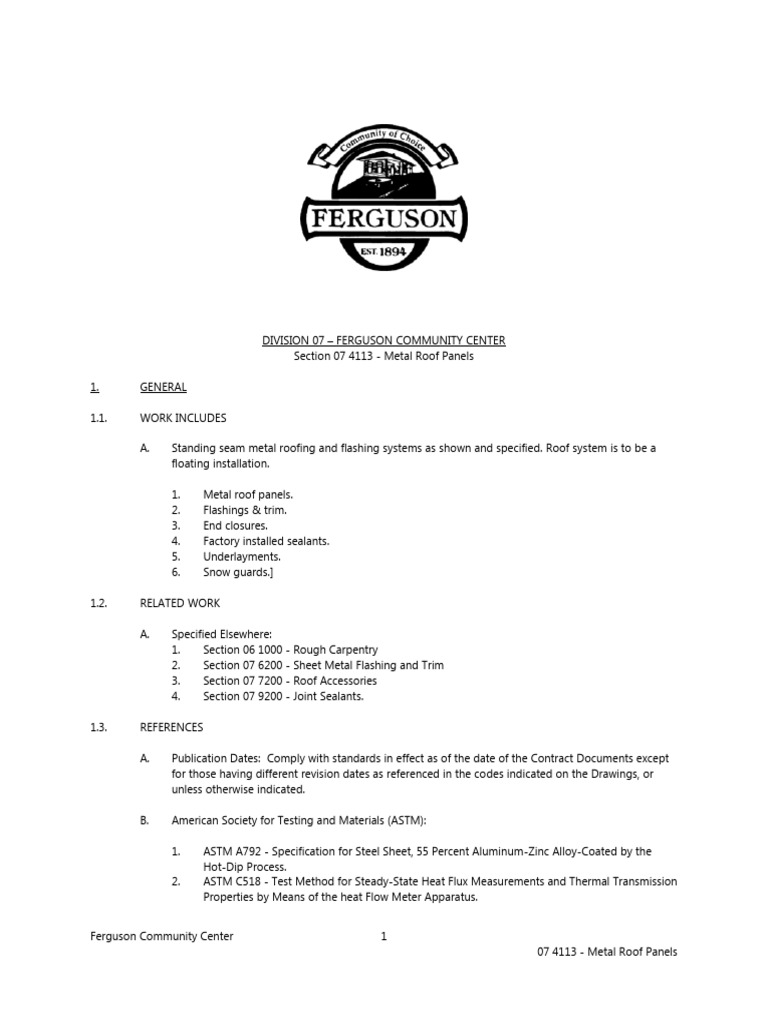 Metal Roof Panel Specifications | PDF | Specification (Technical ...