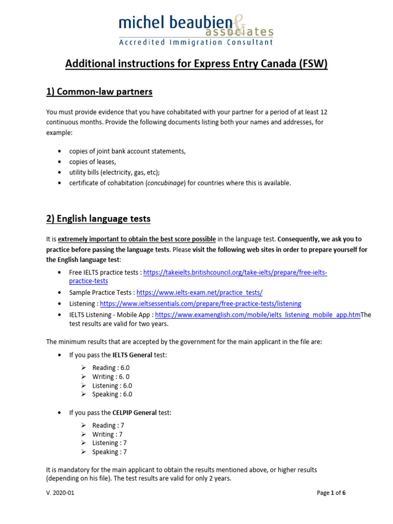 Additional Instructions For Express Entry Canada | PDF | Academic ...