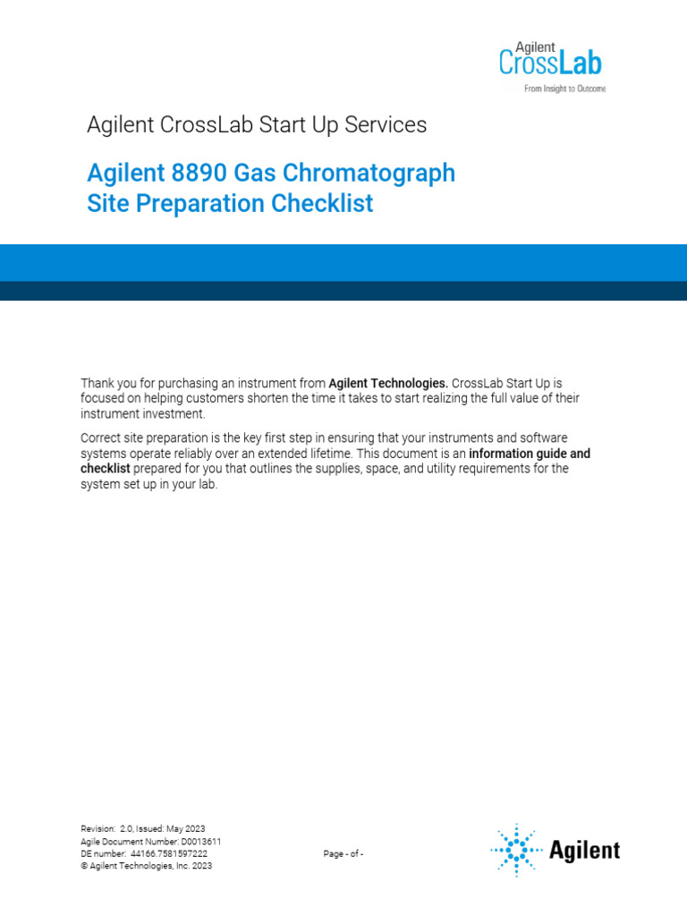 Agilent 8890 GC Site Preparation Checklist | PDF | Gas Chromatography ...