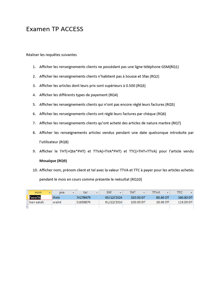 Examen Des Requ tes TP Access PDF