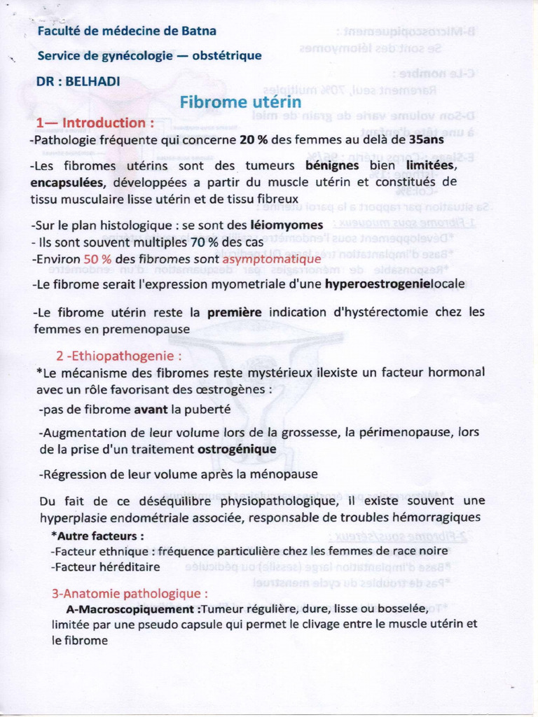 Fibrome utérin : symptômes et traitements | PDF | Utérus | Spécialités ...
