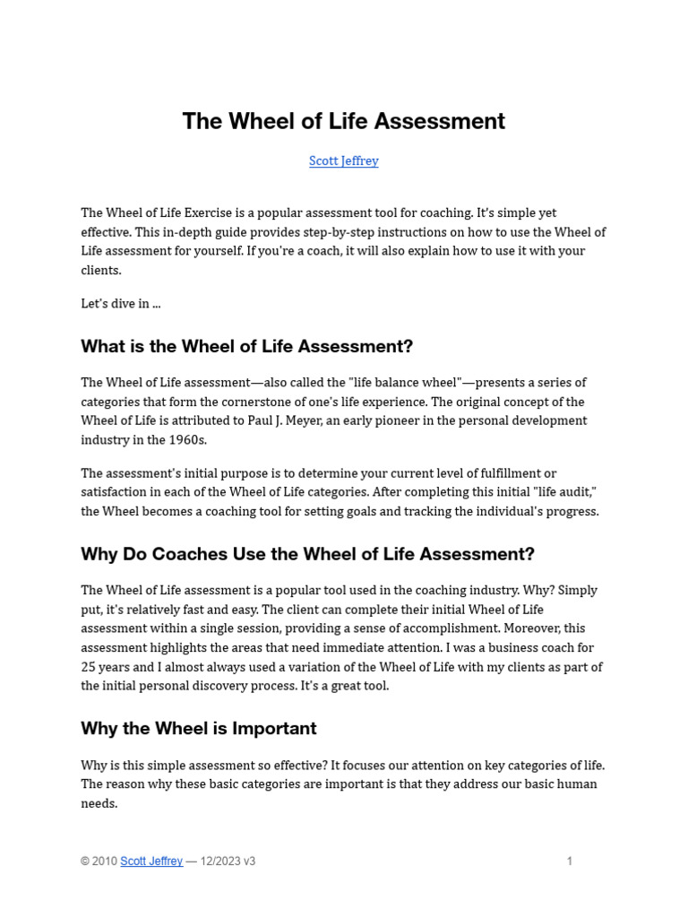 Wheel of Life Assessment Scott Jeffrey | PDF | Psychology
