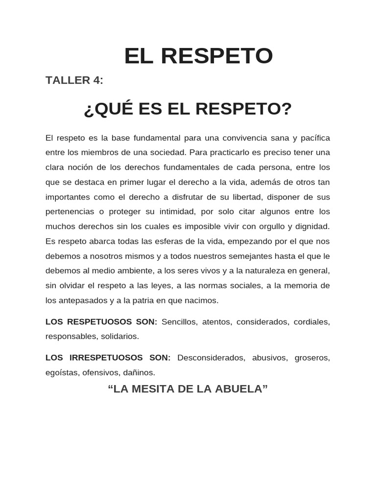 El Valor del Respeto en la Convivencia | PDF