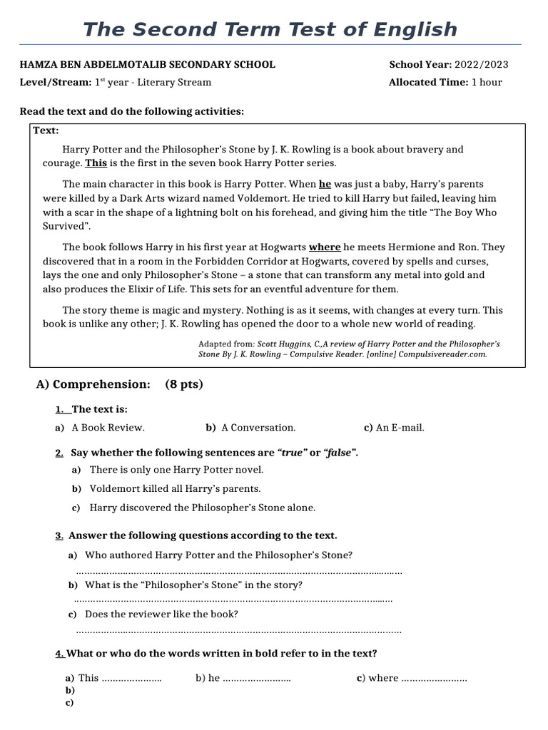 Harry Potter Test 1 1 | PDF | Harry Potter | J. K. Rowling