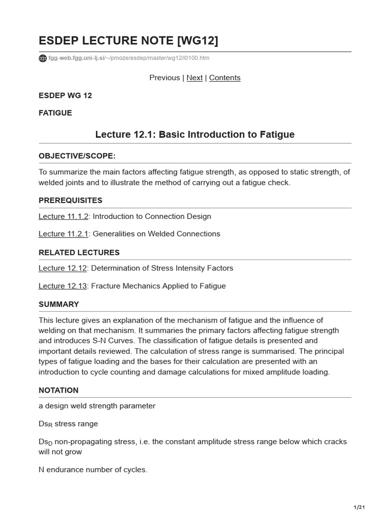 FGG Web - Fgg.uni LJ - Si Esdep Lecture Note Wg12 | PDF | Fatigue ...