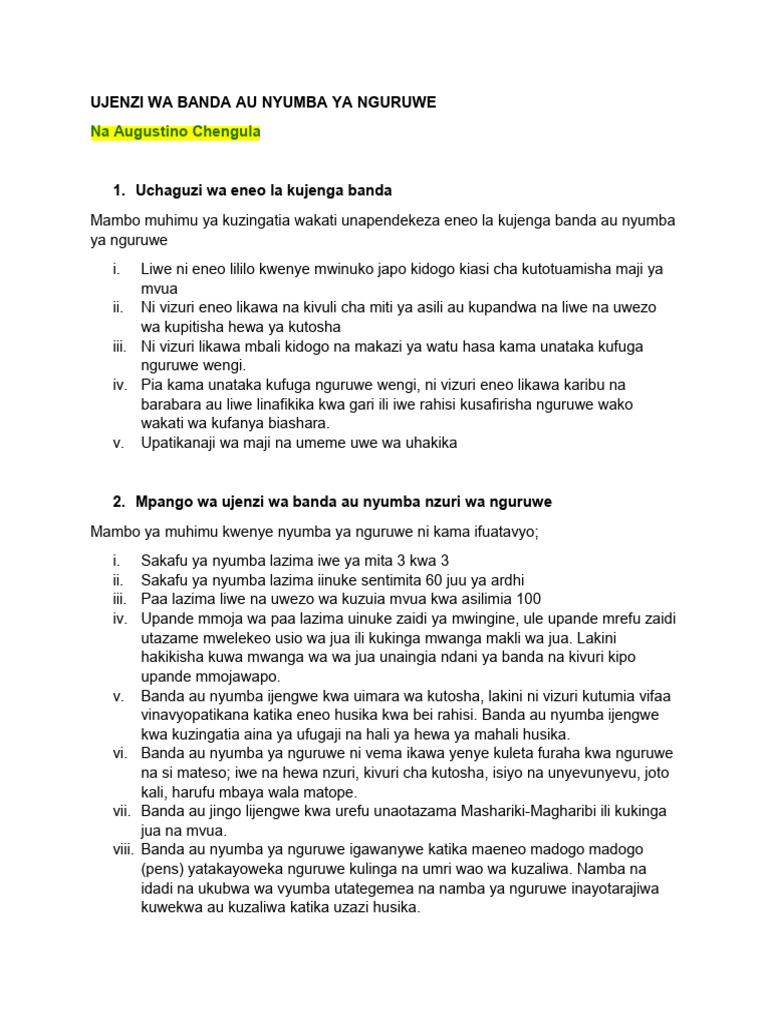 Ujenzi Wa Banda Au Nyumba Ya Nguruwe | PDF