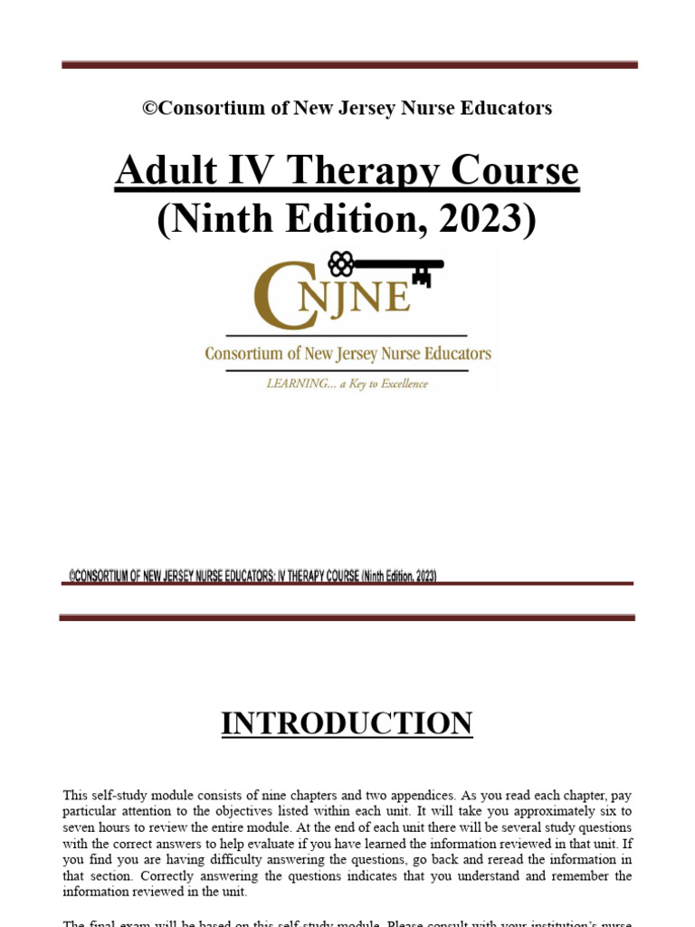 Adult IV Therapy Course Overview 2023 | PDF | Vein | Intravenous Therapy
