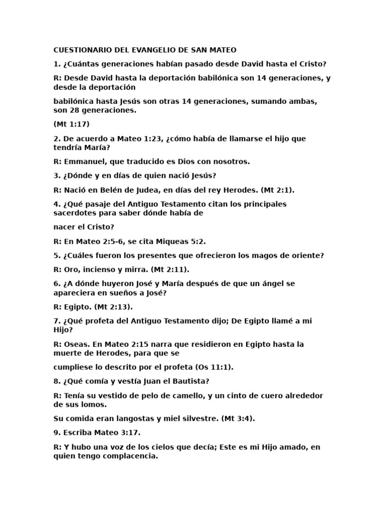 Preguntas Mateo Concur Sob í Blic o | PDF | Jesús | Evangelio de Mateo