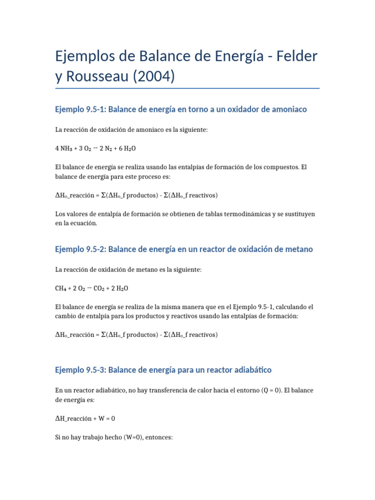 Ejemplos Balance Energia Felder Rousseau | PDF