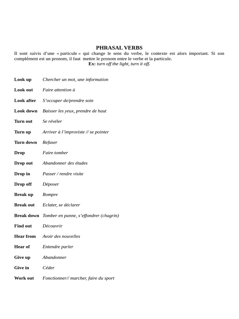 Guide des Phrasal Verbs en Anglais | PDF