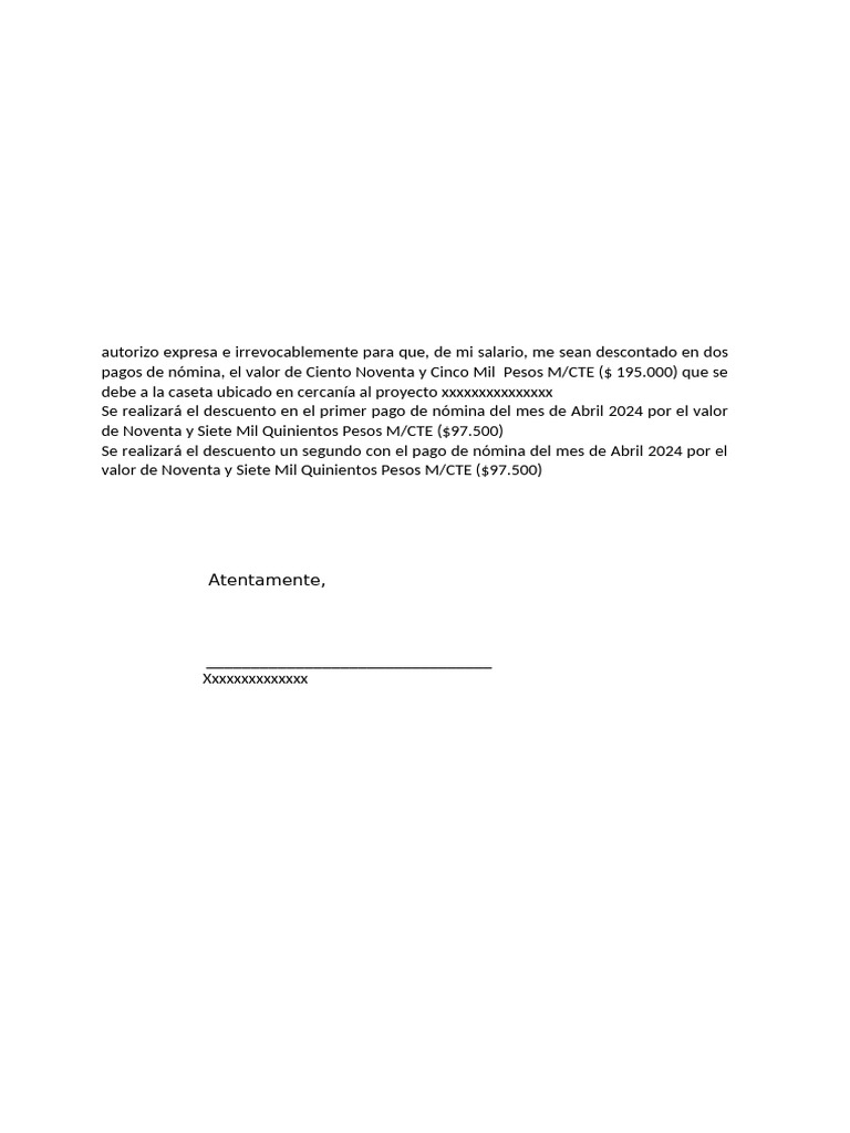 Autorización de Descuento de Nómina | PDF