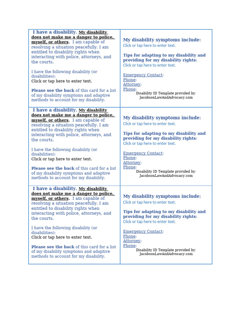Disability Rights ID Template | PDF | Disability