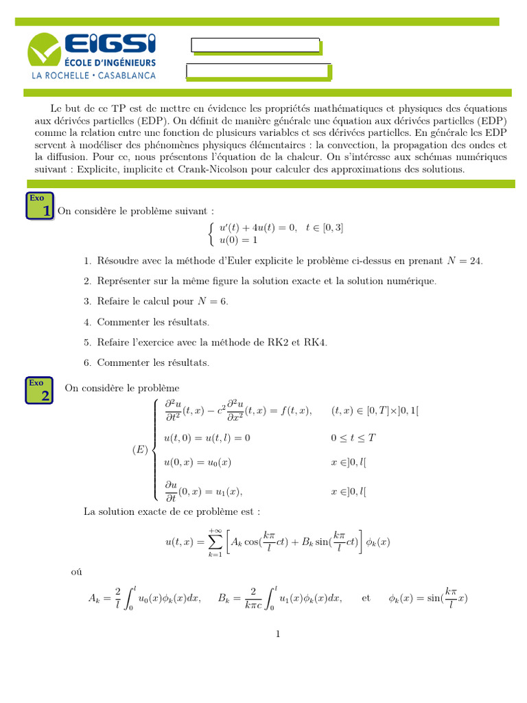 Résolution numérique d'EDP par Euler et RK | PDF | Équation aux ...