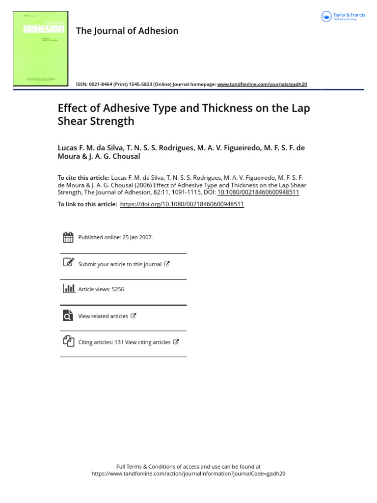 Effect of Adhesive Type and Thickness On The Lap Shear Strength | PDF ...