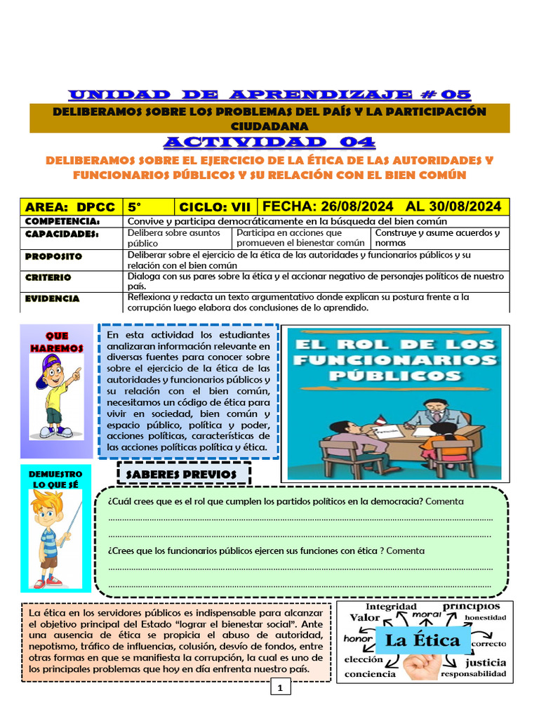ACTIVI. 4 DPCC 5° UNIDAD 5 - Alumno | PDF | Democracia | Ideologías ...
