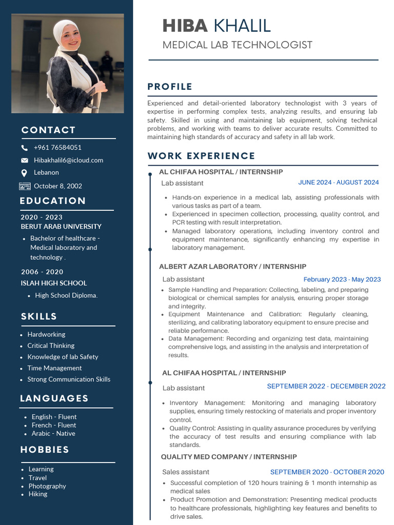 Blue Simple Professional CV Resume | PDF | Medical Laboratory ...