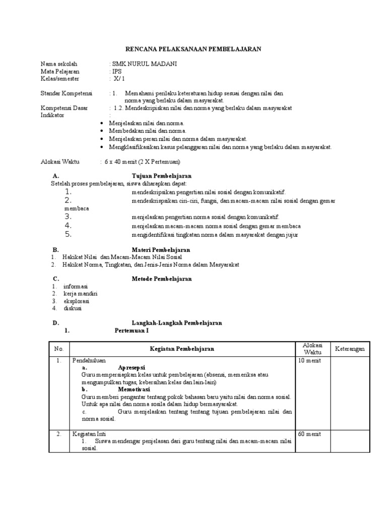 Rpp Ips Kelas X Semester 1