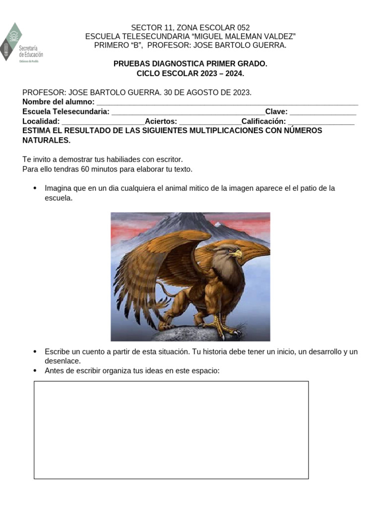 Pruebas Diagnósticas Primer Grado 2023 Pdf