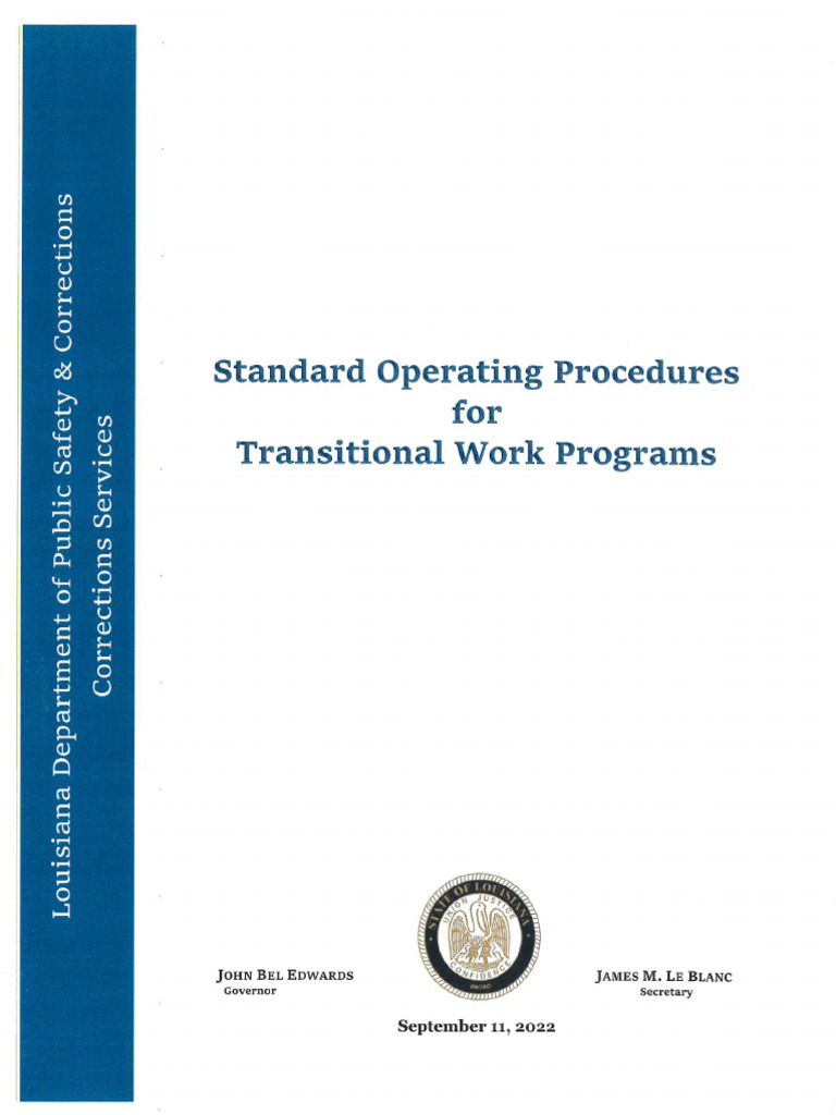 Louisiana s standard operating procedures for transitional work