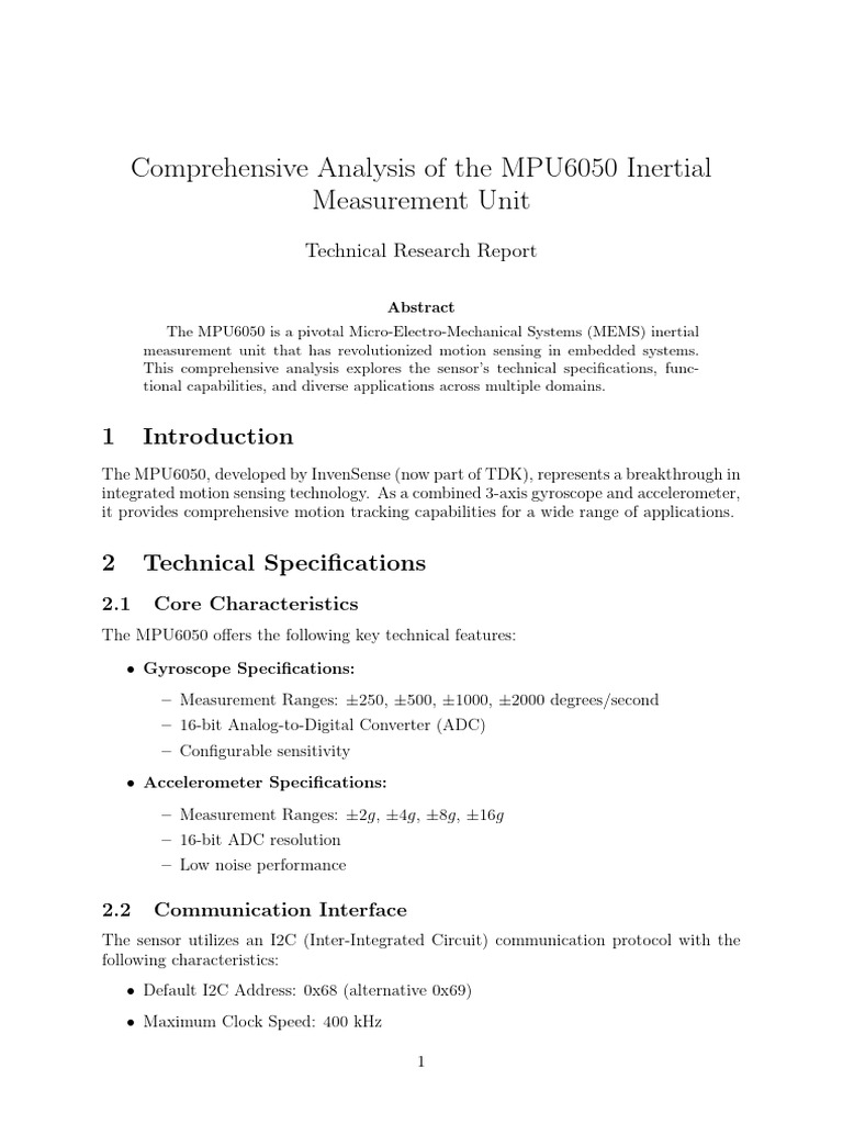 MPU6050 Inertial Measurement Unit Guide | PDF | Inertial Navigation ...