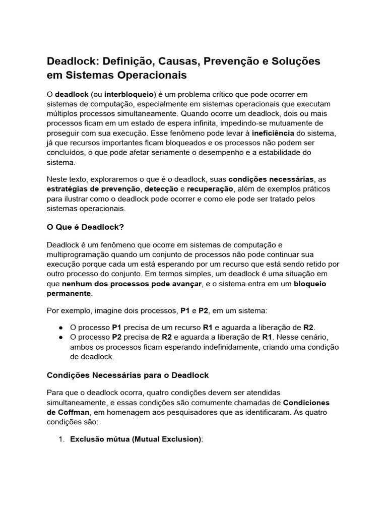 Deadlock em Sistemas Operacionais | PDF | Informática