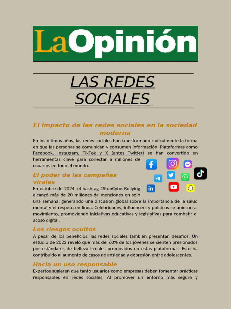 Impacto de las Redes Sociales en la Sociedad | PDF | Servicio de redes ...