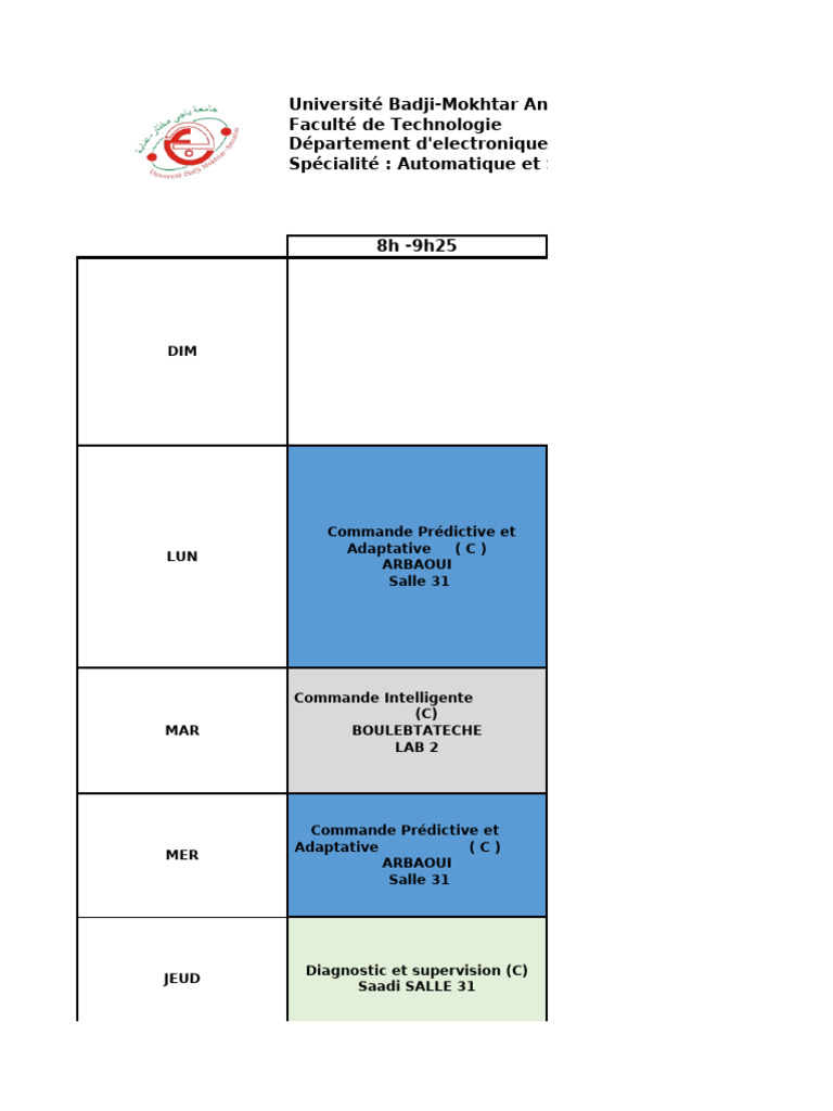 Emploi du Temps Master 2 Automatique 2023 | PDF