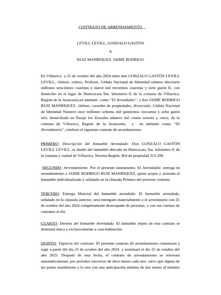 Contrato de Arrendamiento en Villarrica | PDF | Propiedad | Derecho privado