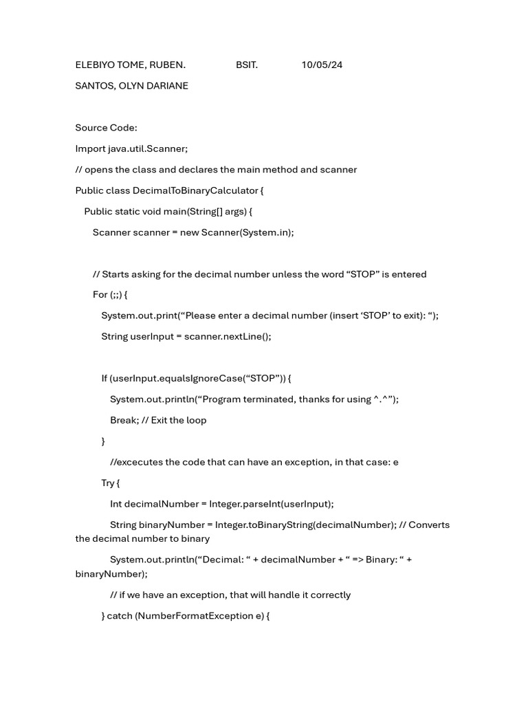 Decimal to Binary Converter in Java | PDF
