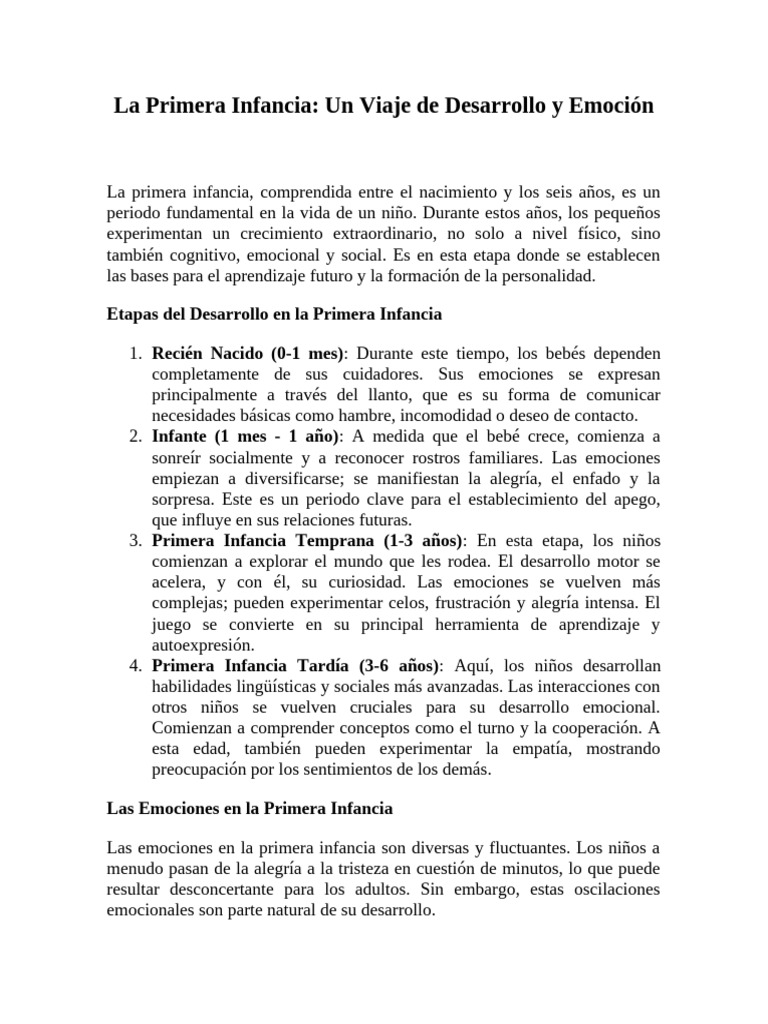 La Primera Infancia | PDF | Las emociones | Teoría de apego
