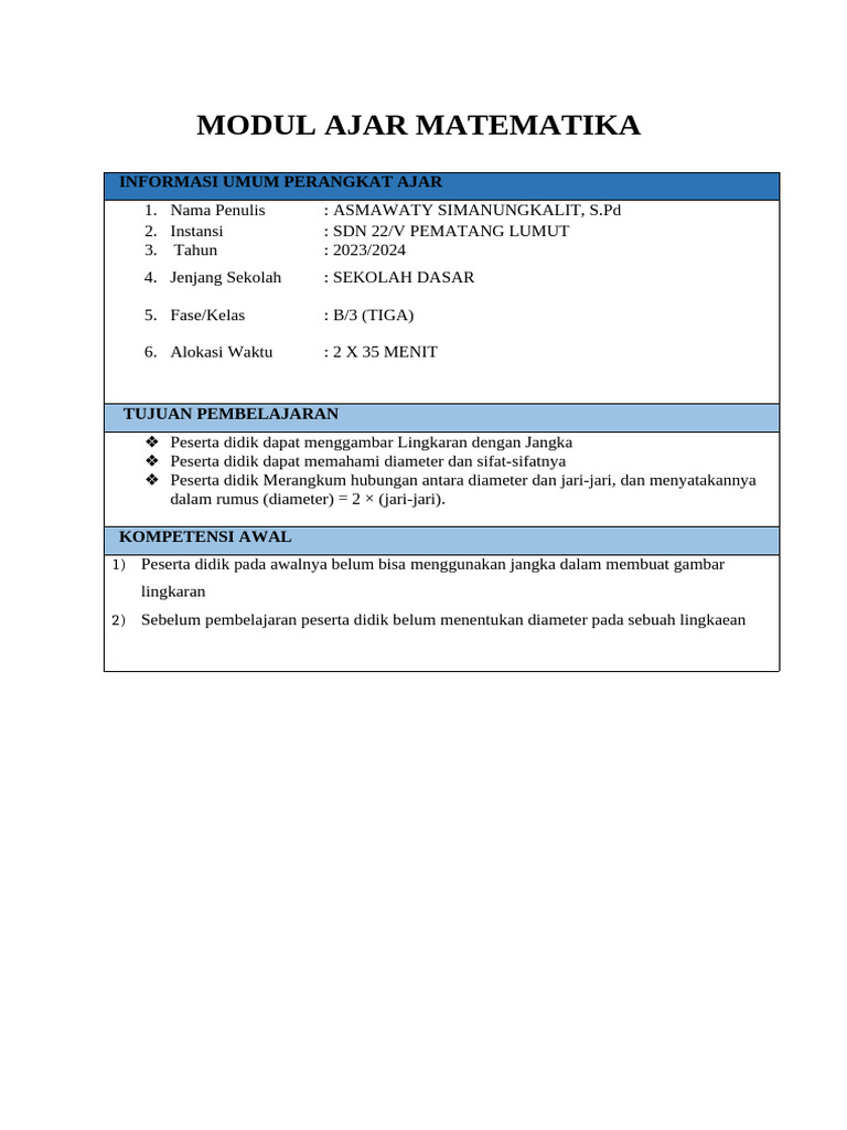Modul Ajar Matematika Kelas 3 SD | PDF