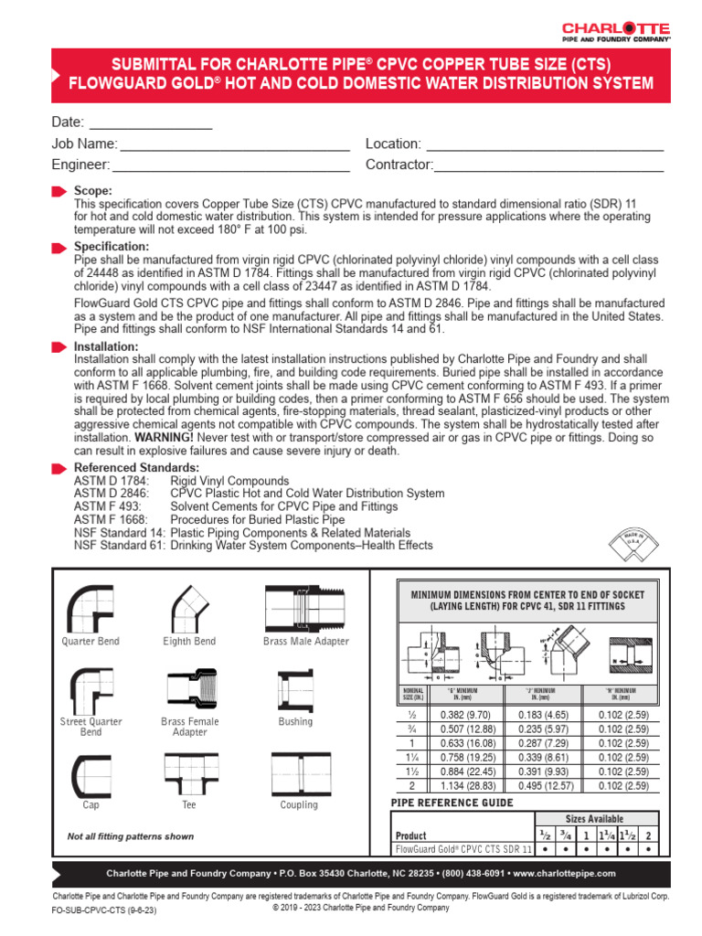 Fo Sub CPVC CTS 9 6 23 | PDF | Pipe (Fluid Conveyance) | Polyvinyl Chloride