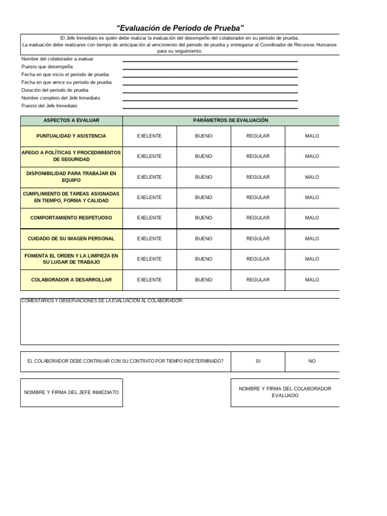 Evaluación de Desempeño en Periodo de Prueba | PDF