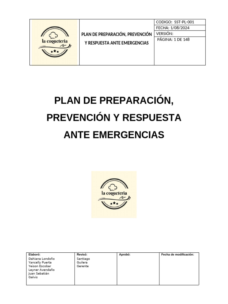 Plan de Prevención. Preparación y Respuesta Ante Emergencia | PDF ...