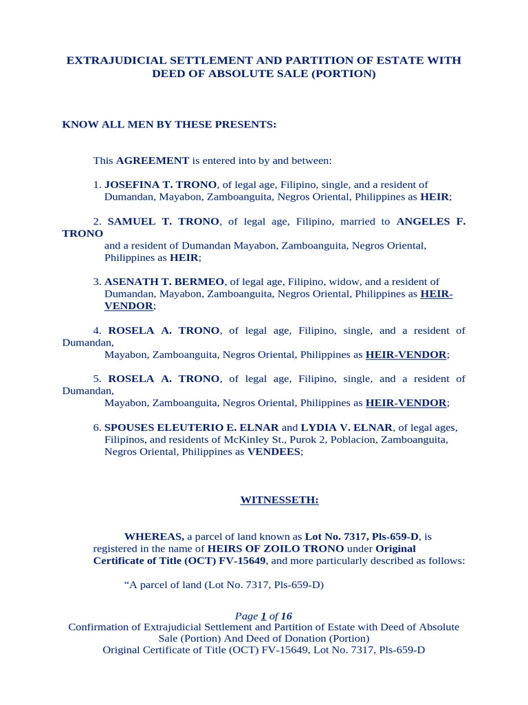 Extrajudicial Settlement of Estate | PDF | Land Lot | Deed