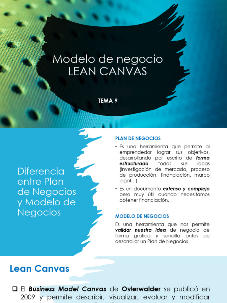 Tema 9. Modelo de Negocio. Lean Canvas | PDF | Negocios económicos ...