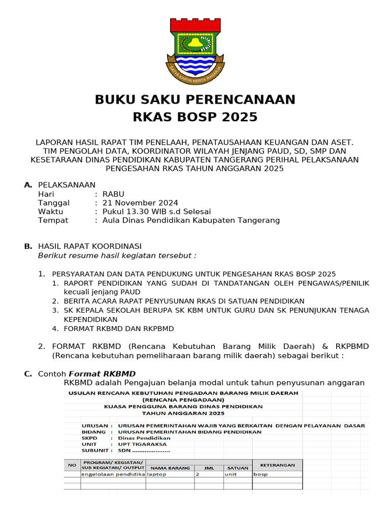Hasil Rapat Koordinasi Teknis Perencanaan Bosp 2025 Edit | PDF