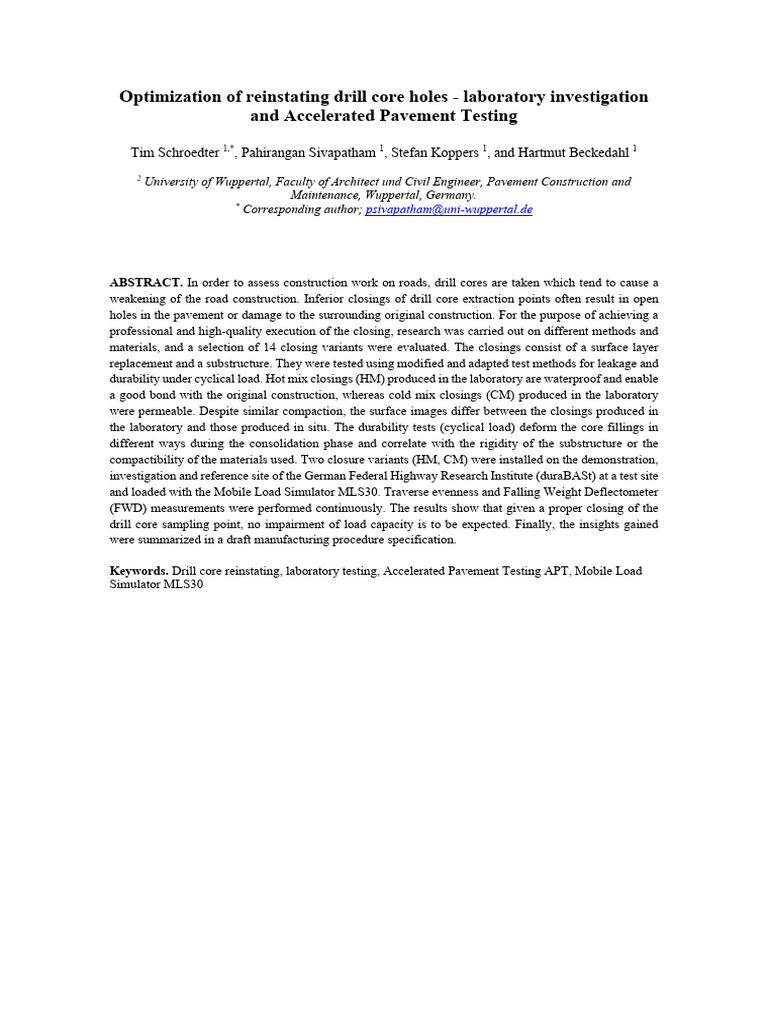Optimization of Reinstating Drill Core H | PDF | Road | Concrete