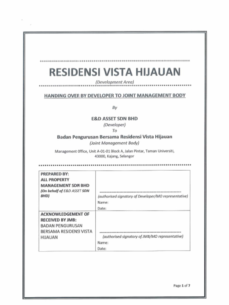 Form 4 Handing Over Dev - JMB | PDF