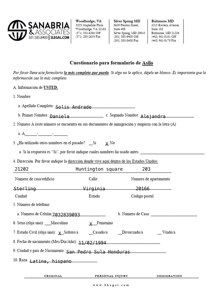Cuestionario de Asilo para Inmigrantes | PDF