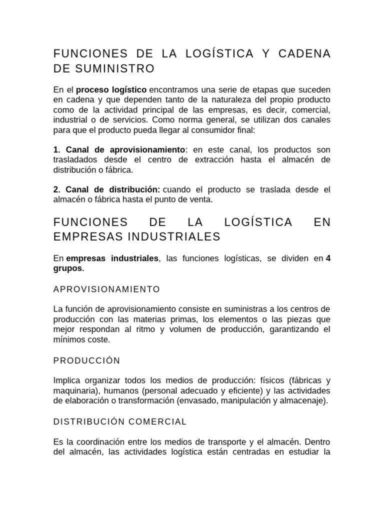 Funciones Clave en Logística y Suministro | PDF | Logística | Cadena de ...