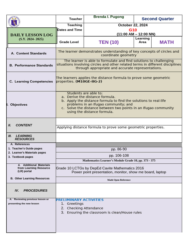 Grade 10 Math: Distance Formula | PDF | Cartesian Coordinate System ...