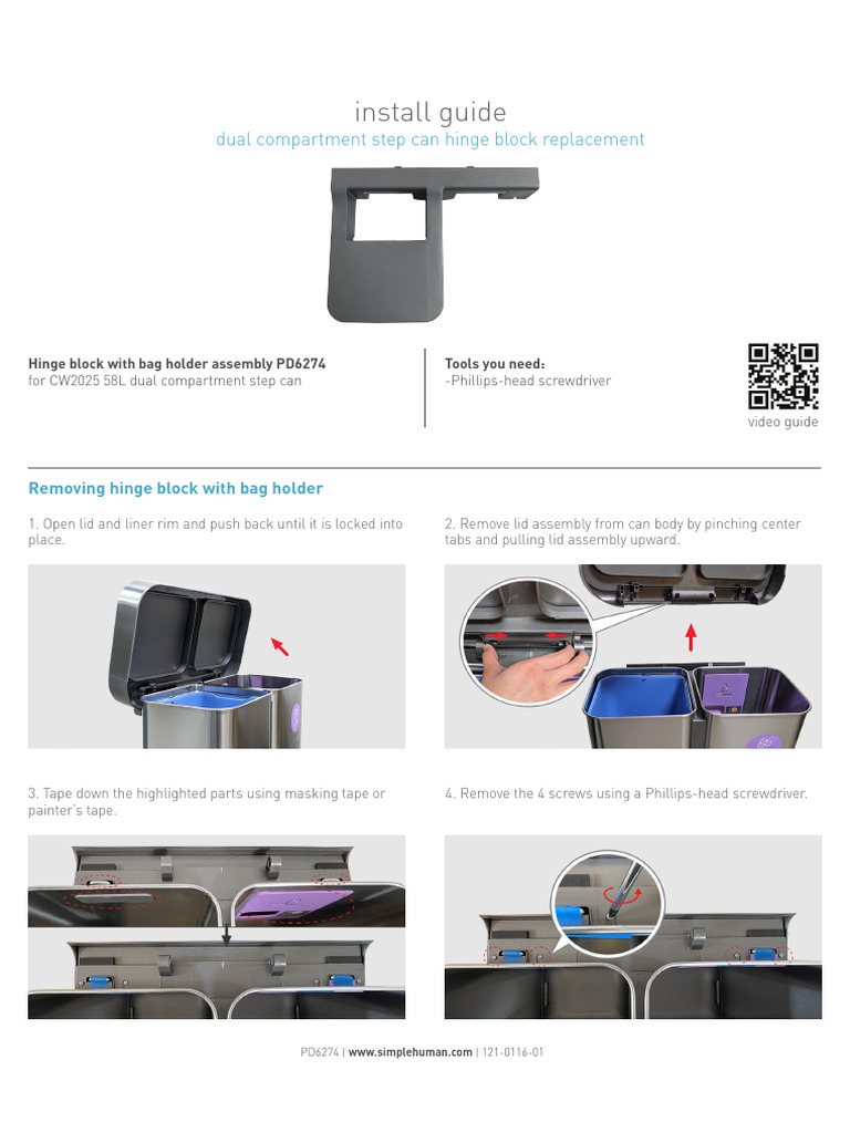 Simplehuman PD6274 Hinge Block Guide | PDF