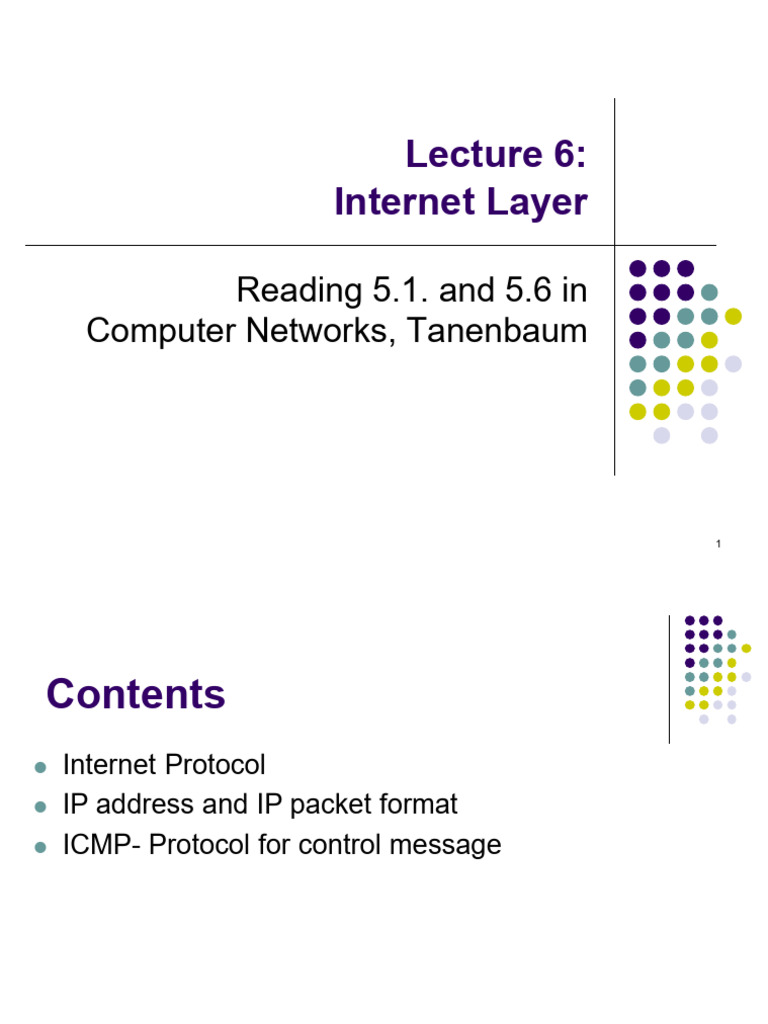 Lecture 6 - Internet Layer | PDF | Internet Protocols | Ip Address